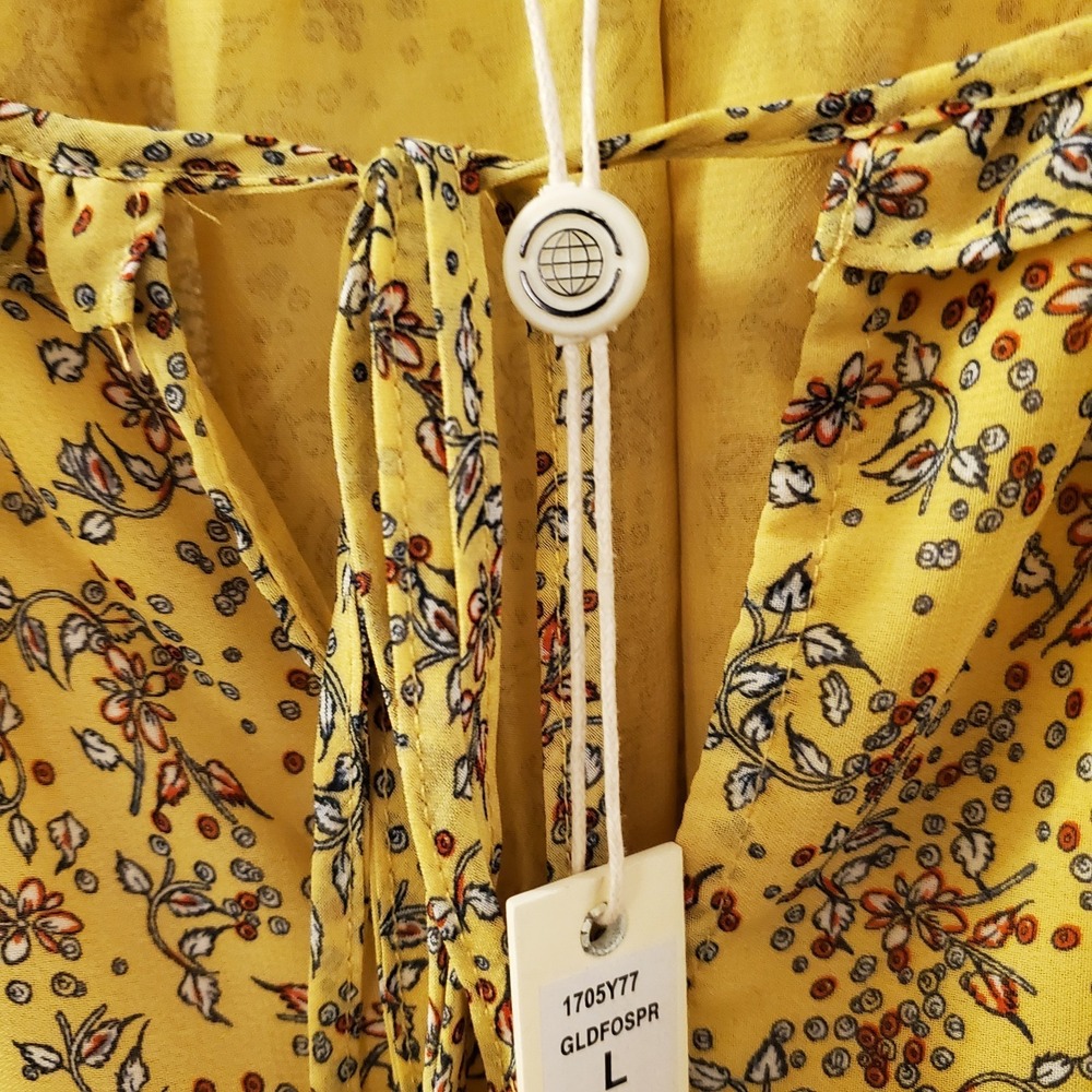 Max Studio sz L Gold Mustard Yellow Floral Peasant‎ Boho Top Garden Cottagecore - Picture 4 of 16